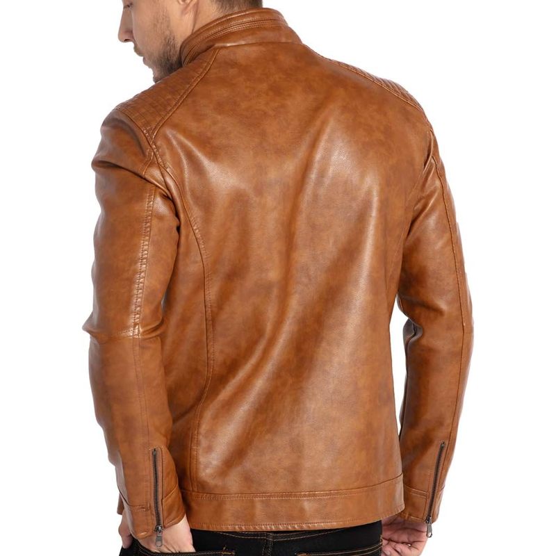 Men's Stand Collar Leather Jacket Motorcycle Lightweight Faux Leather Outerwear