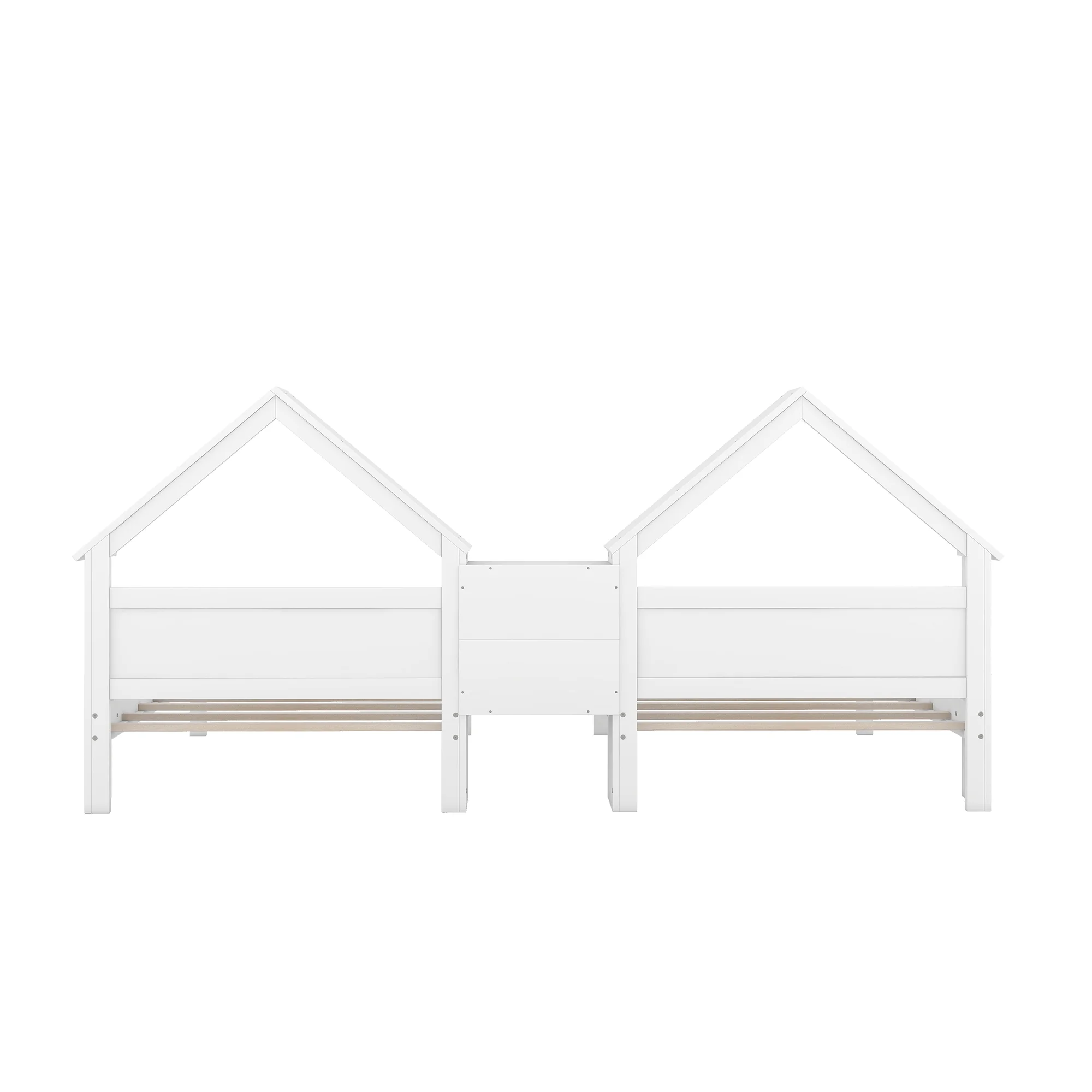 Euroco Twin Size Wood House Platform Bed, Two Beds in One with Desk and Shelf, 2 Platform Beds for More Kids Teens, Gray