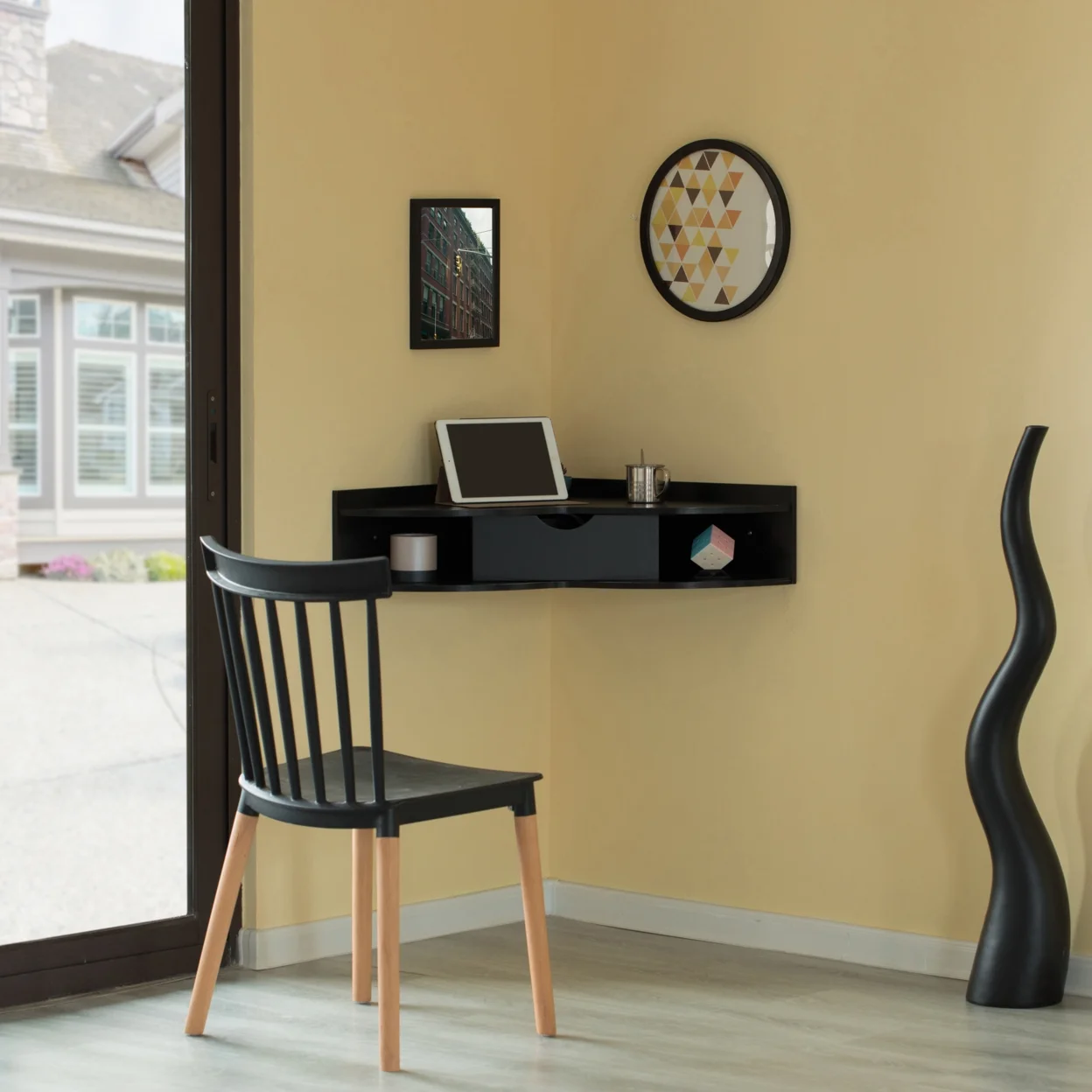 Corner Desk Heart  Shaped Wall Mounted Office Table with Drawer and Two Shelves Computer Writing Desk
