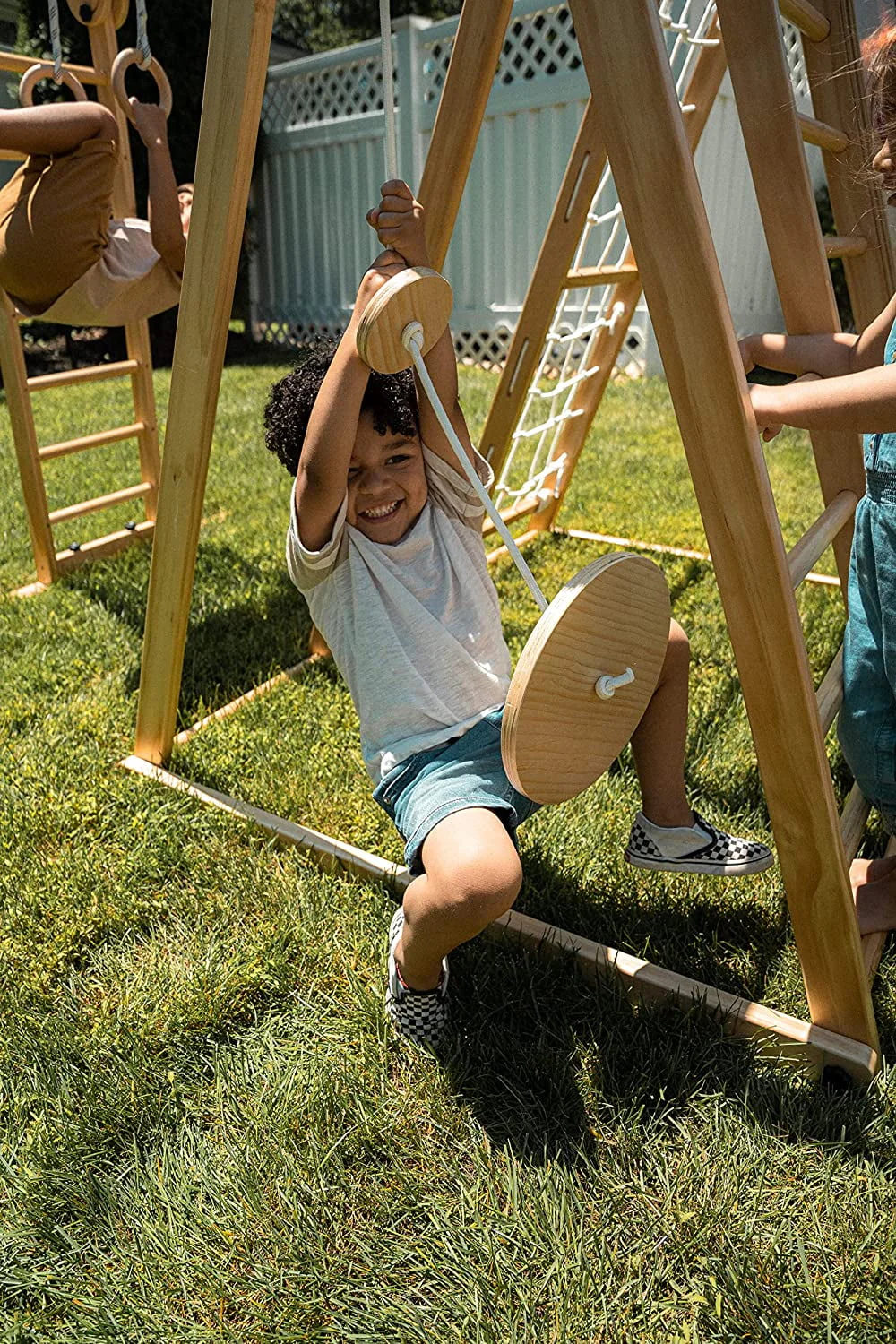 Avenlur Chestnut - The Ultimate Indoor 7-in-1 Playset and Foldable Jungle Gym for Kids Aged 2-8 with Slide, Rock Climb Wall, Climbing Ladder, Rope Net, Monkey Bars, Swing, and Ninja Ring - USA Company