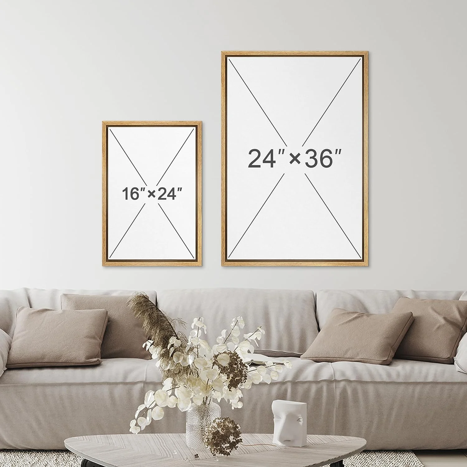 IDEA4WALL Framed Canvas Print Wall Art Set of 2 Brown Tan Pastel Landscape Geometric Abstract Modern Art Decorative Contemporary Bohemian Artwork for Bedroom, Office - 16