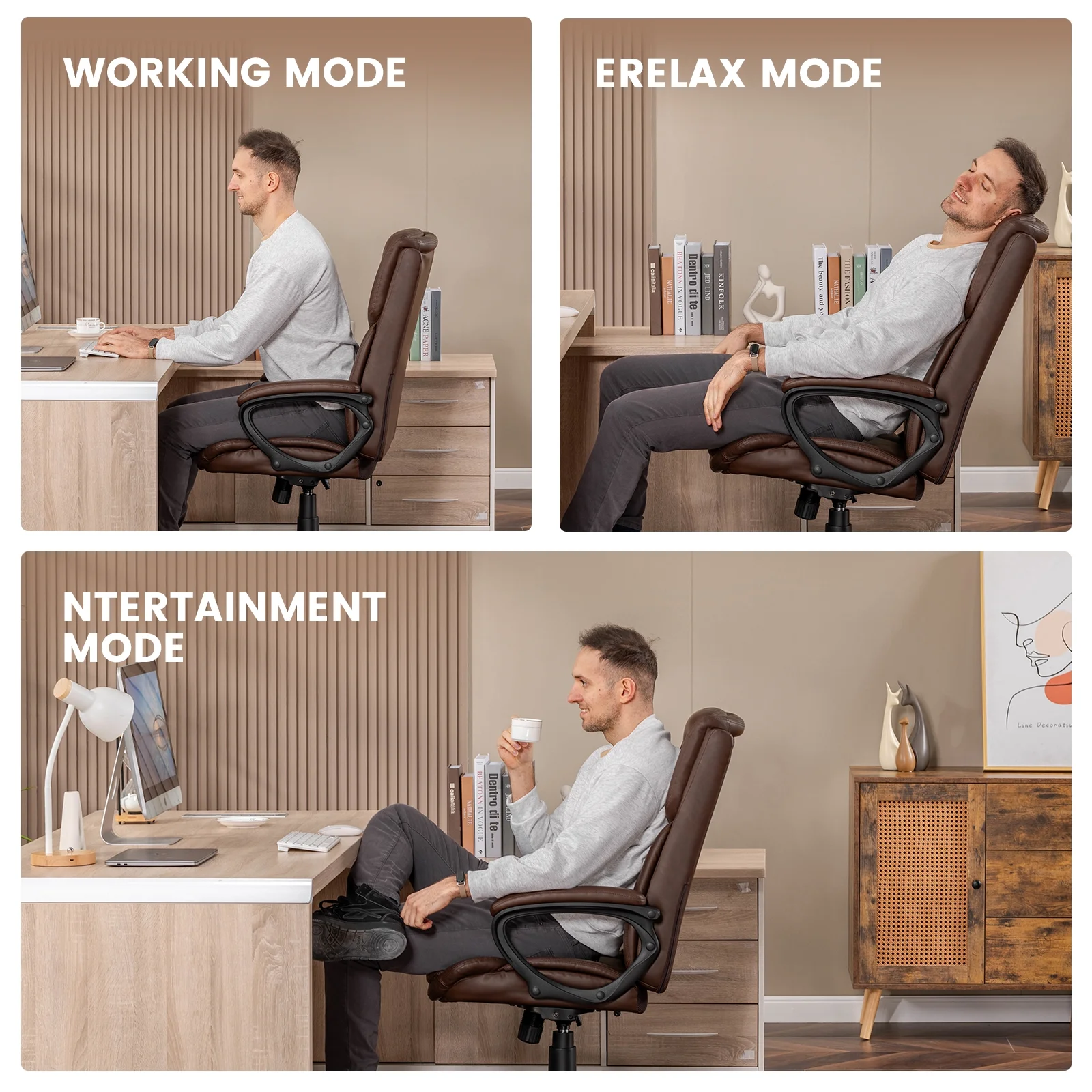 Mainstays Executive Ergonomic High Back Leather Home Office Desk Chair, Black