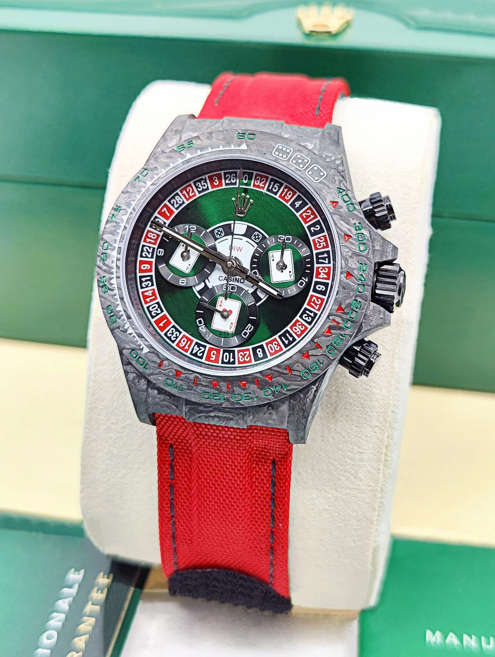 【Super Clone】Rolex Daytona DIW Carbon Lucky Player Casino Super Clone Swiss Replica Watch | Custom Made Limited Edition | 4130 Swiss Movement