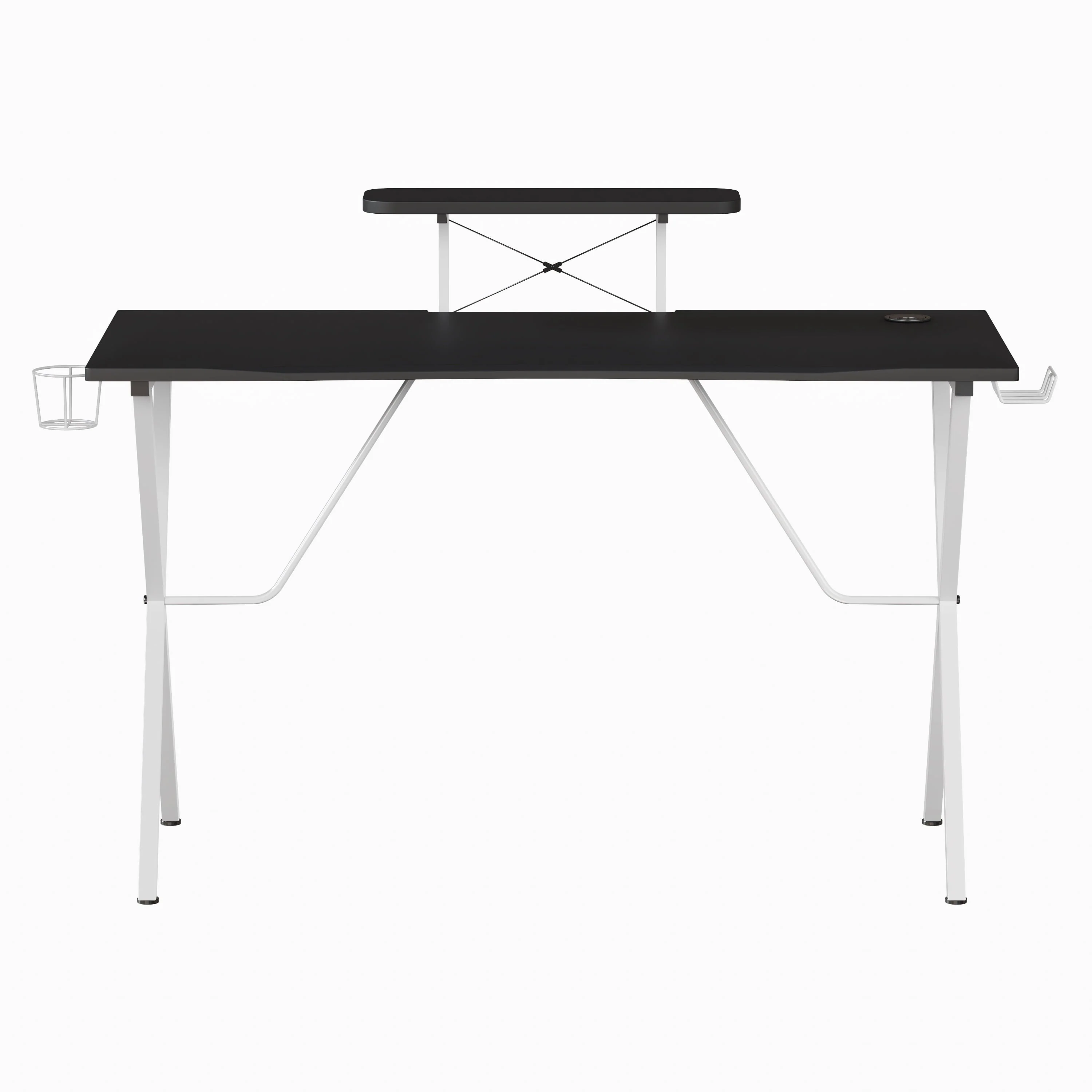 Emma + Oliver Black Gaming Desk and White Frame with Cup Holder, Headphone Hook, and Monitor/Smartphone Stand