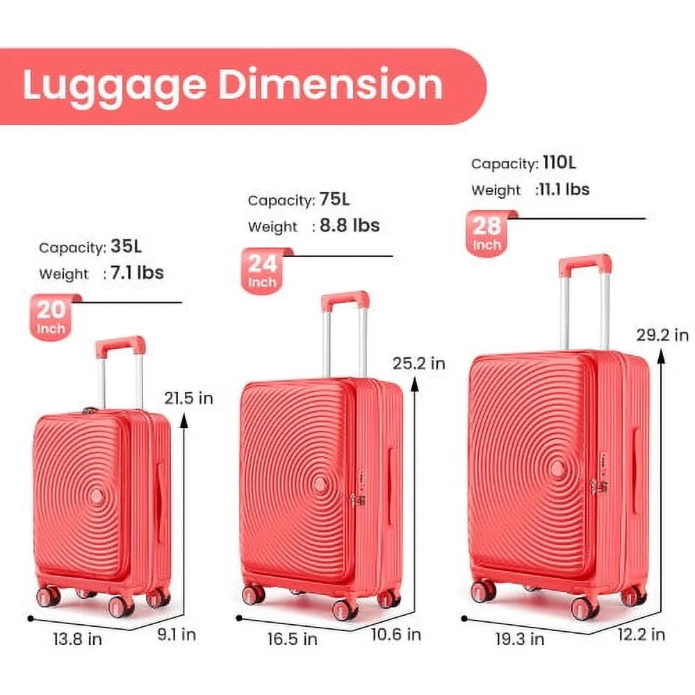 Bailu Luggage Set 3-Piece (20/24/28), Expandable Carry-On Luggage with TSA Lock Airline Approval, 100% PC Hard Shell Lightweight Luggage with Front Pocket and Spinner Wheels (Black)