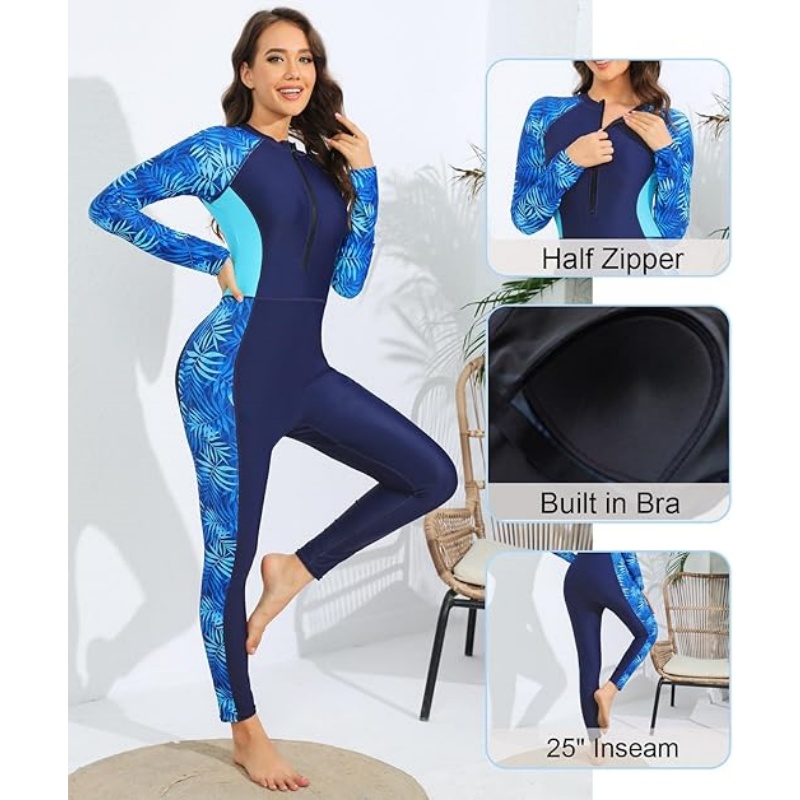 Women's Long Sleeve Full Body One Piece Rash Guard Swimsuit