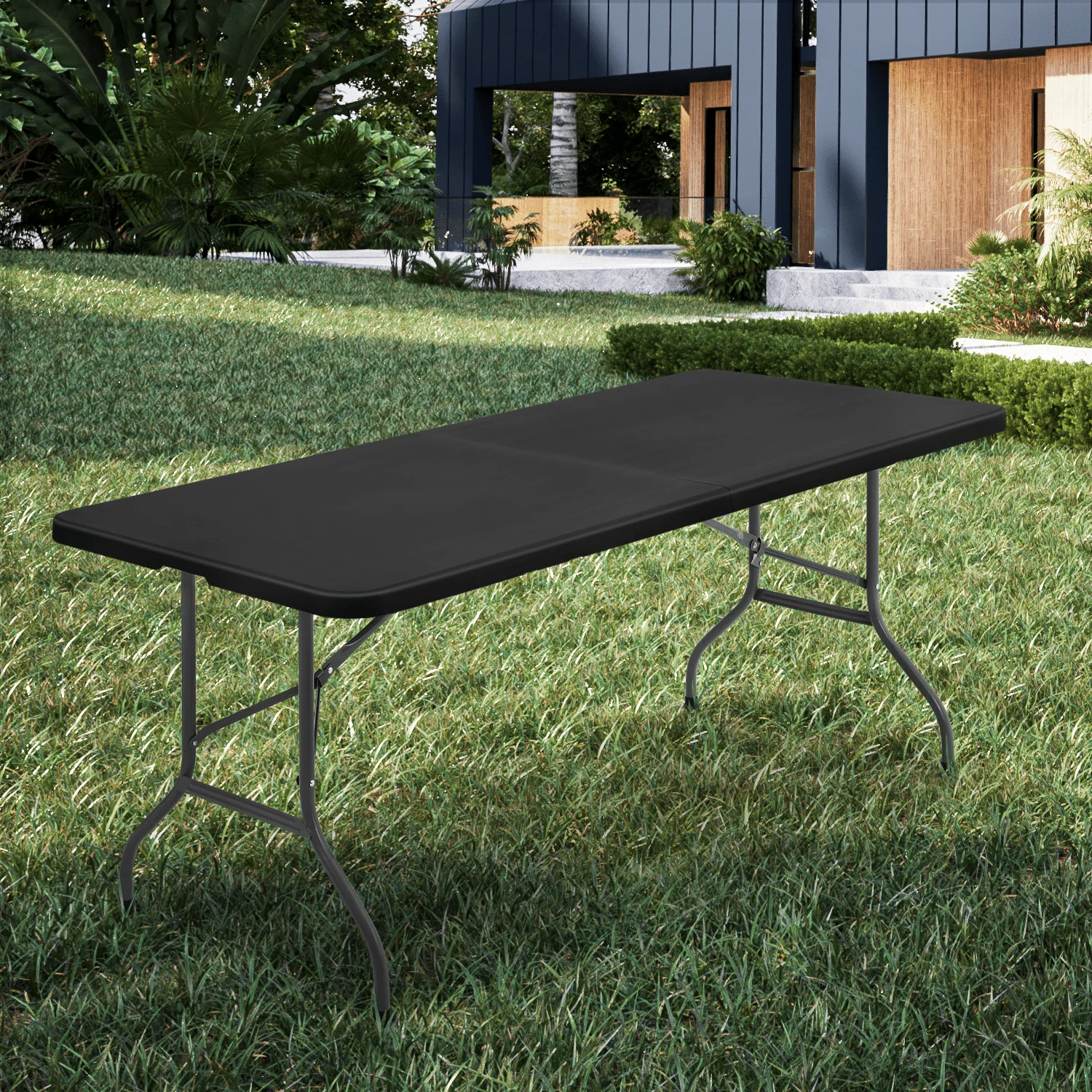 Magshion 6Ft Plastic Folding Card Table Set of 5, Indoor Outdoor Portable Rectangle Desk with Carry Handle and Lock for Camping Picnic, Black