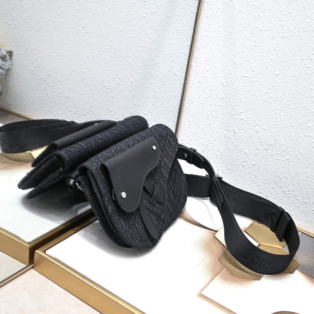 Dior Shoulder Body Bag Oblique Saddle Messenger Pouch Black