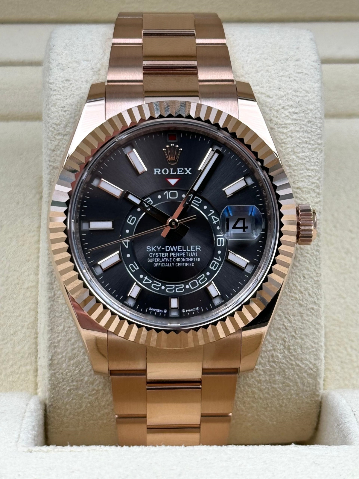 【Super Clone】RLX  Sky-Dweller 42mm Rose Gold Chocolate Dial Oyster - 336935