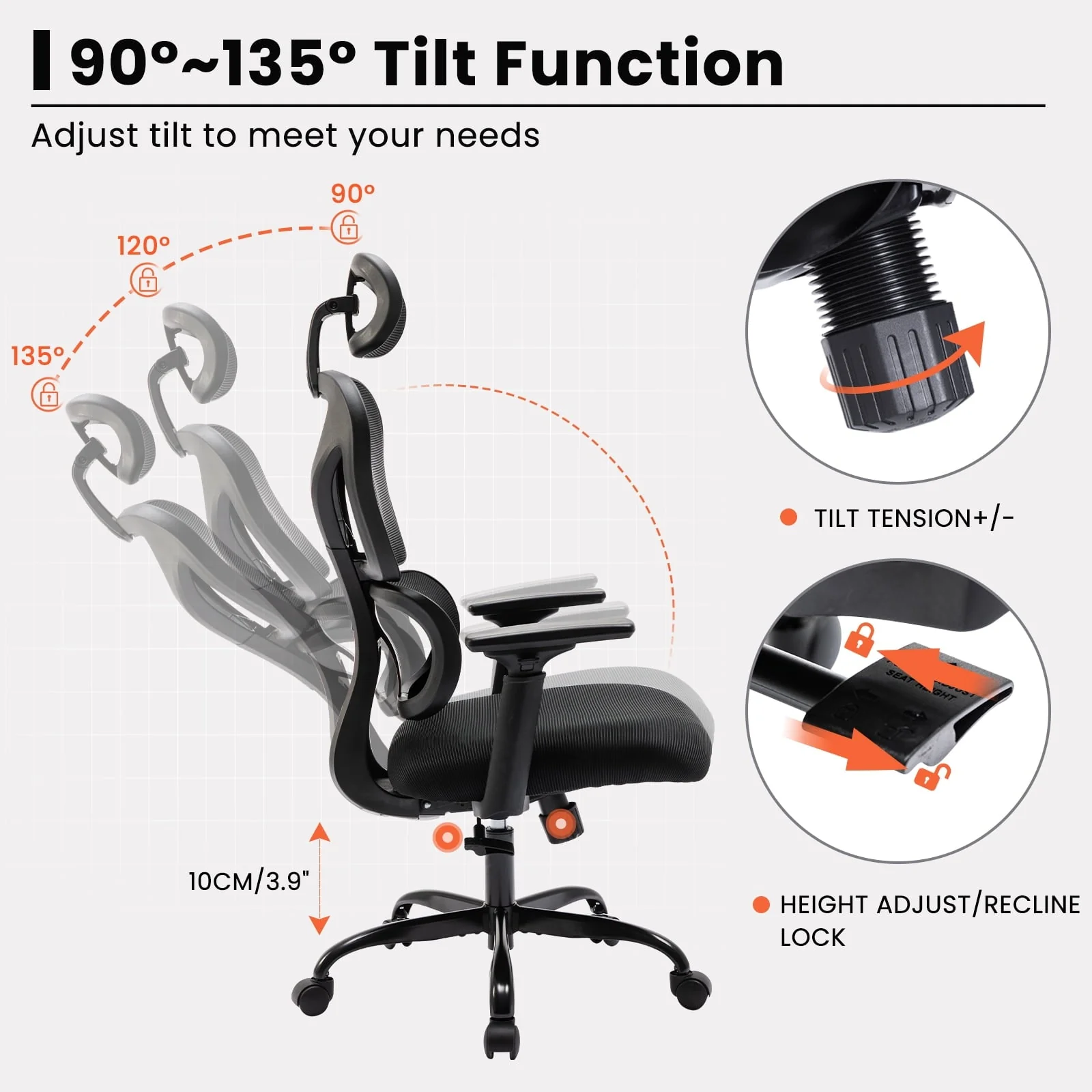 Coolhut Ergonomic Office Chair, High Back Adjustable Computer Desk Chair with Lumbar Support, 300lb, Black