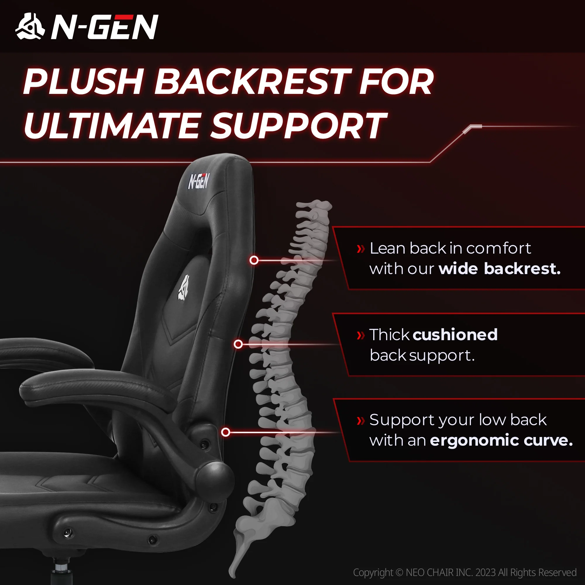N-GEN Red Gaming Chair, Flip-up Armrest Computer Chair Ergonomic Office Chair PU Leather Desk Chair Executive Adjustable Swivel Task Chair