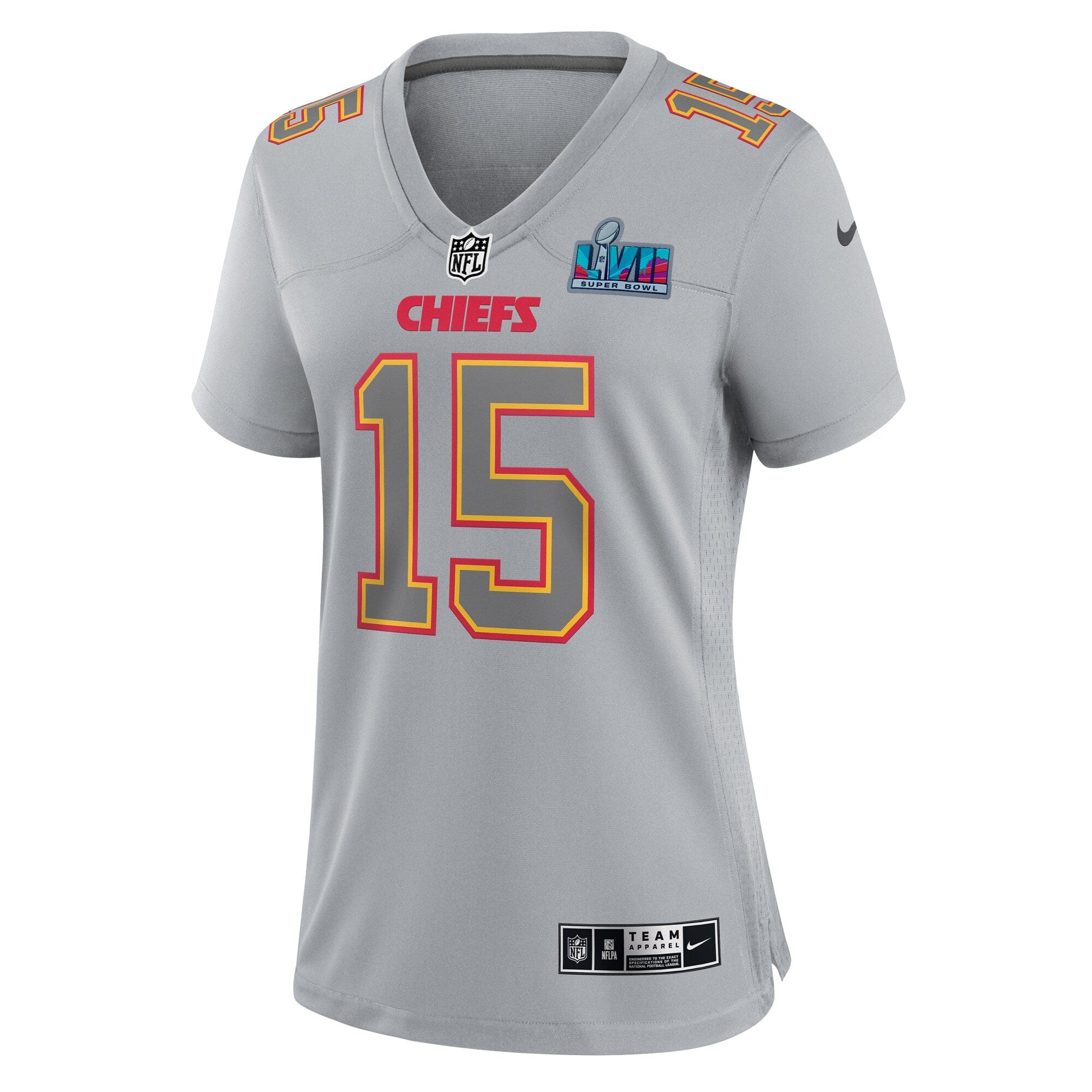 Patrick Mahomes Kansas City Chiefs Nike Women's Super Bowl LVII Patch Atmosphere Fashion Game Jersey - Gray