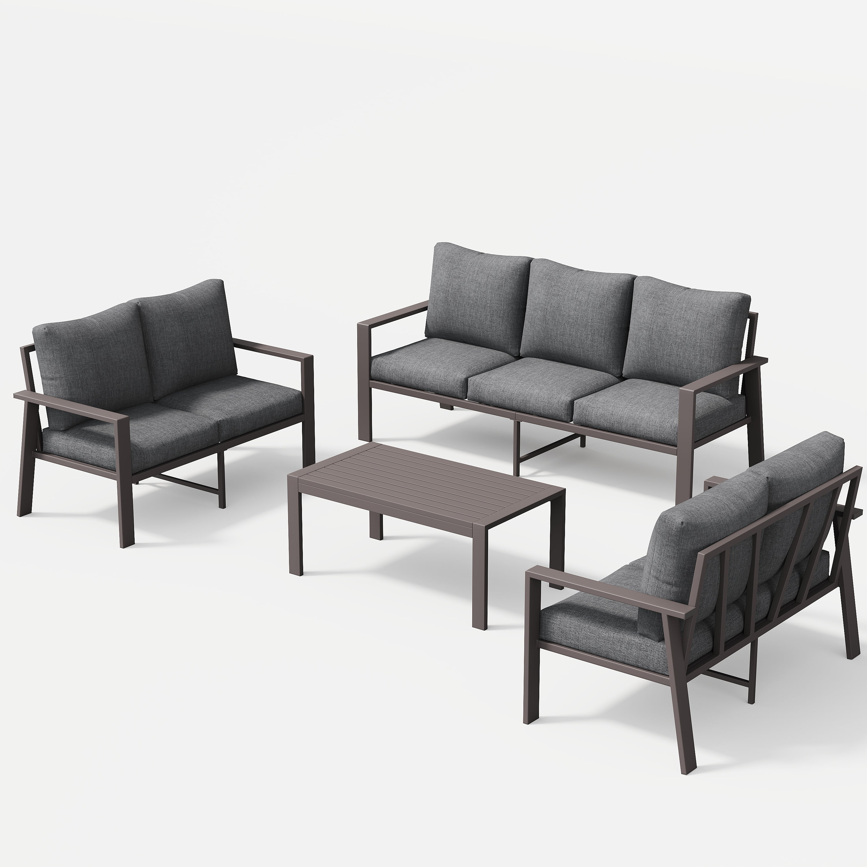 POTEBAN Aluminum Patio Furniture Set, Modern Metal Outdoor Sectional Sofa, Patio Conversation Sets with Side Table for Poolside, courtyard,Blue