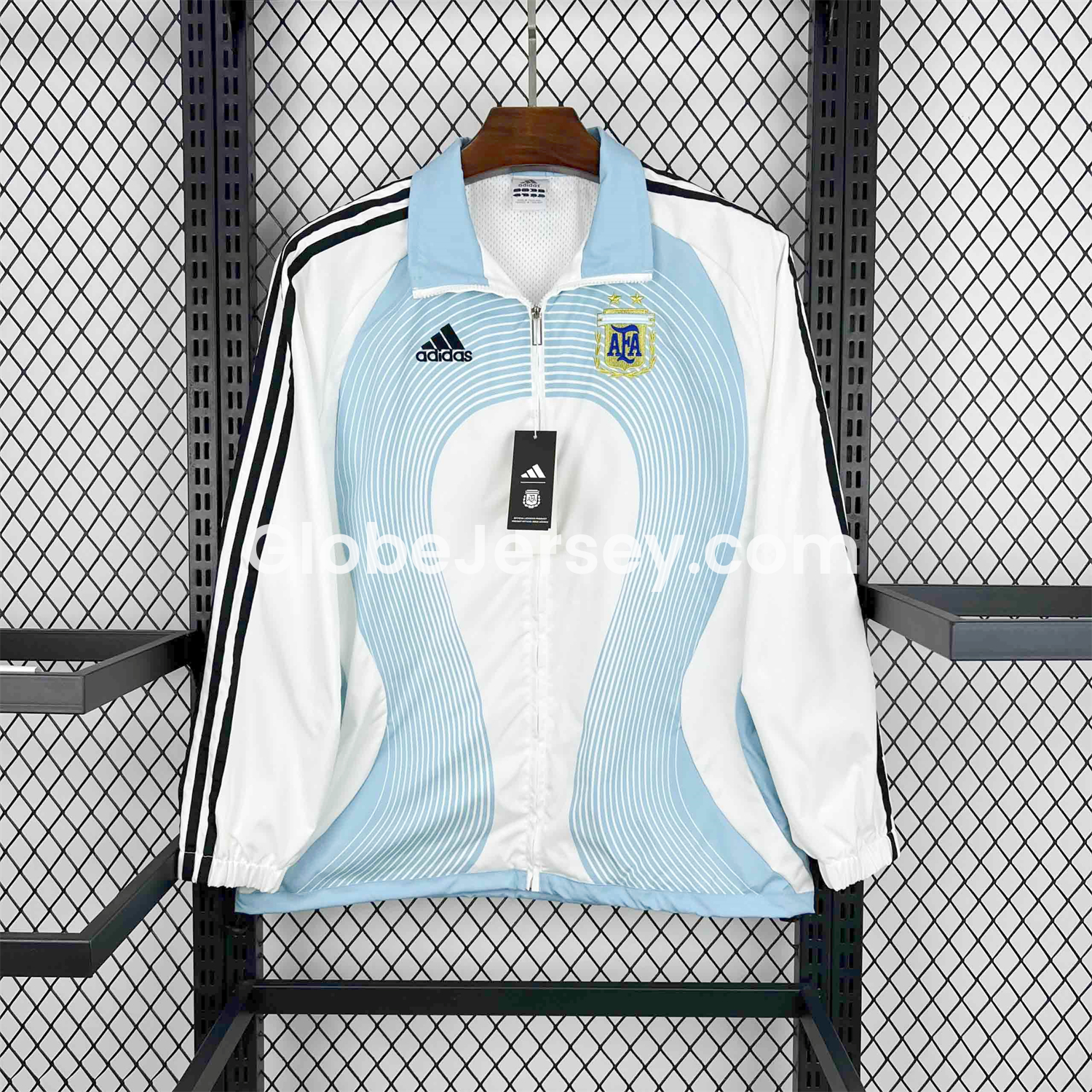 Argentina 25-26 Throwback Windbreaker Jacket - White with Blue Lines