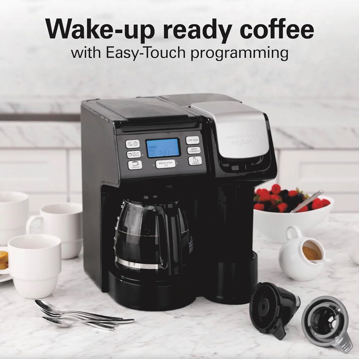 Wangxin FlexBrew Trio 2-Way Coffee Maker, Compatible with K-Cup Pods or Grounds, Combo, Single Serve & Full 12c Pot, Black - Fast Brewing (49902)