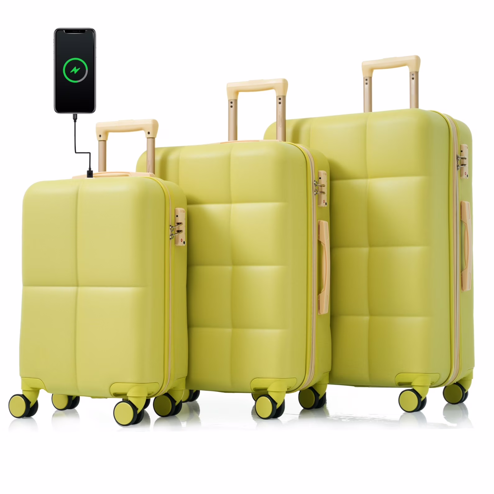 3 Piece Luggage Set , 20/24/28 inches Suitcase Set , ABS Hardshell Expandable Luggage Sets with TSA Lock,20-inch with USB Port, Carry On Luggage for Men Women, Pink