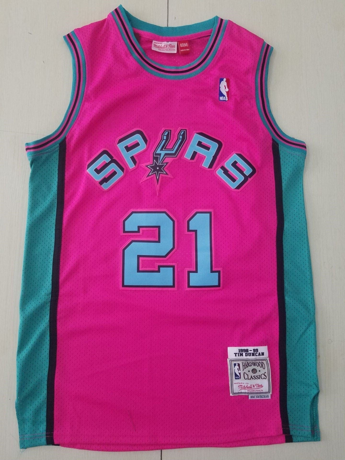 Men's San Antonio Spurs Tim Duncan Pink 1998/99 Classics Swingman  Jersey