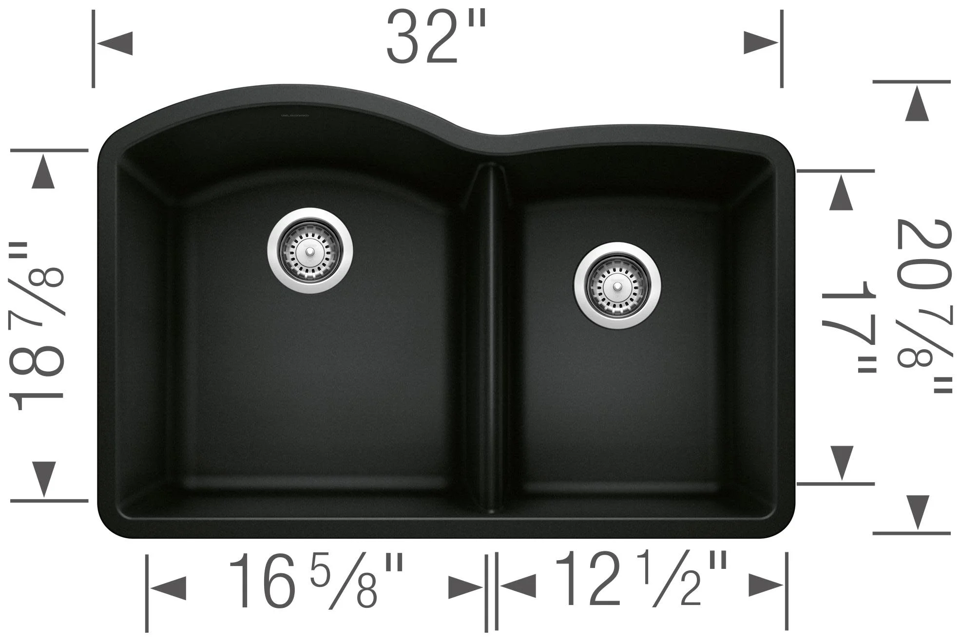 Blanco DIAMOND 1-3/4 Bowl SILGRANIT Sink Metallic Gray
