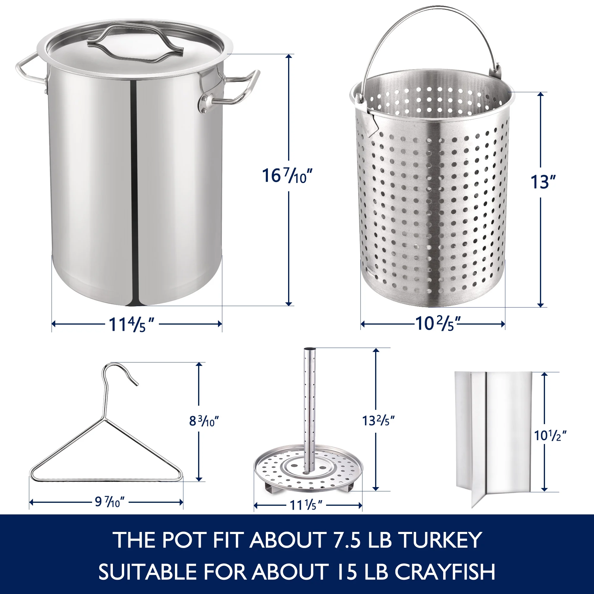 32QT Stock pot Seafood Boil Pot and Propane Stove Outdoor Cooker, Stainless Steel Crawfish Boil Pot with Basket and Steamer Rack, Burner for Outdoors Cooking and Steaming