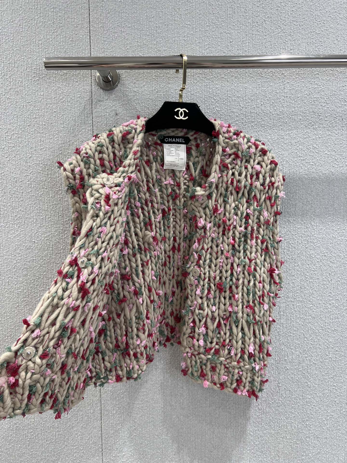 Vintage chunky-knit three-button vest