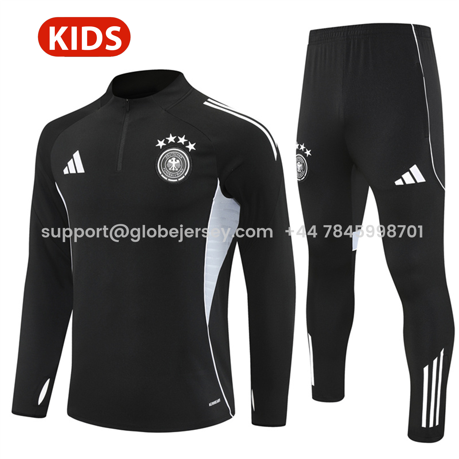 Germany 25-26 Kids Long Sleeve Training Set - Black Top and Black Pants