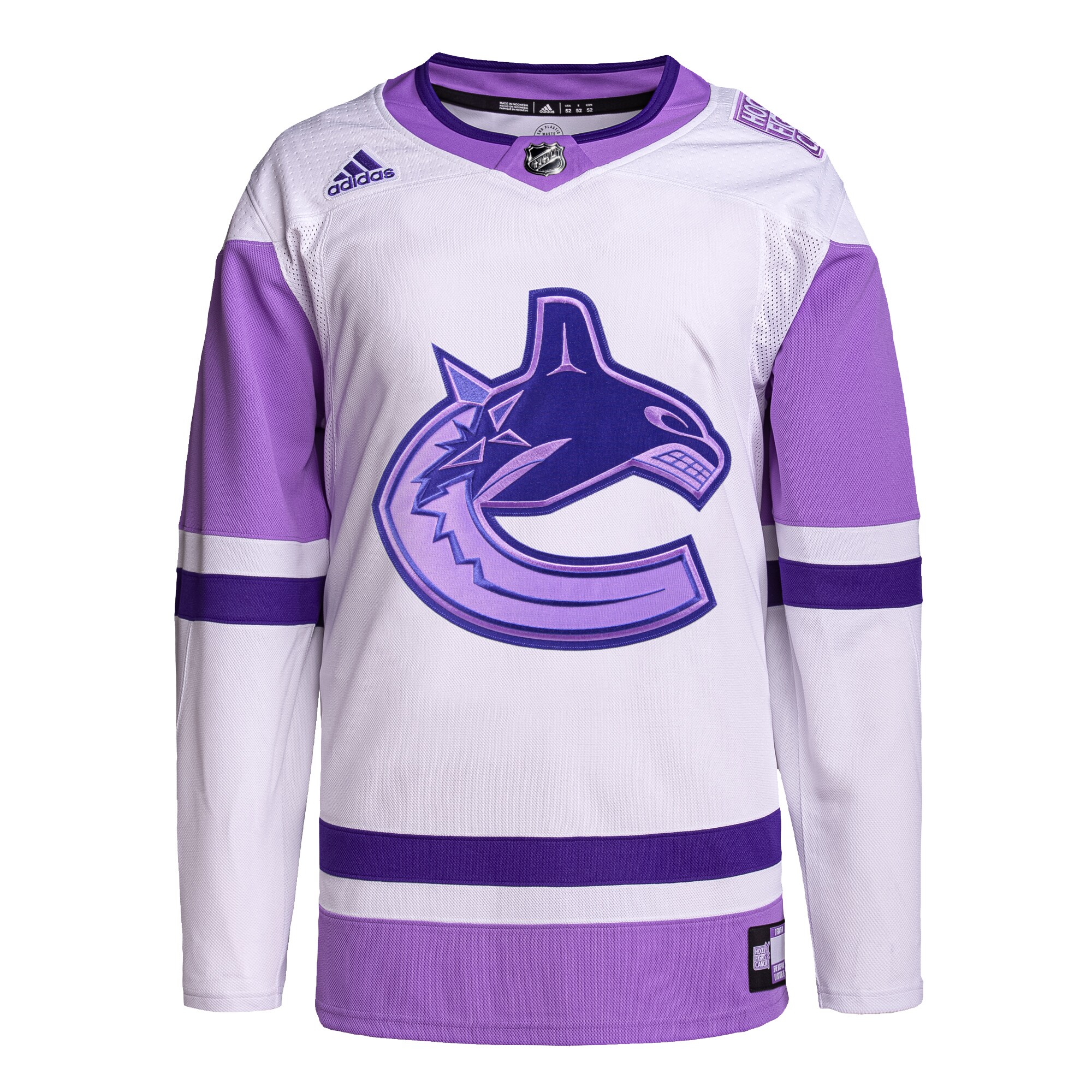 Vancouver Canucks  Hockey Fights Cancer Primegreen  Blank Practice Jersey – White/Purple