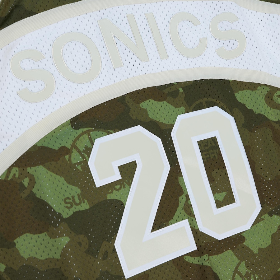 Men's Seattle SuperSonics Gary Payton Mitchell & Ness Camo Hardwood Classics 1984/85 Ghost Green Swingman Jersey