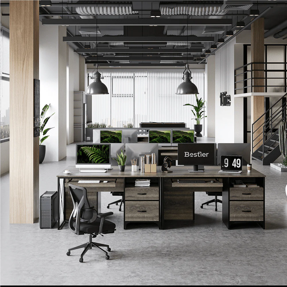 Bestier 55 inch Computer Desk with Storage Drawers & Keyboard Tray & File Drawer Home Office Desk Grey