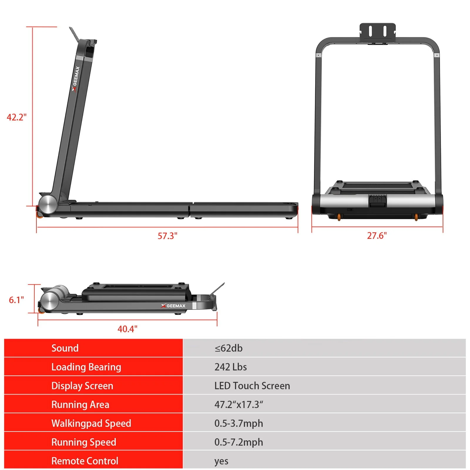 GEEMAX FT-01 2.5HP 2 in 1 Under Desk Treadmill Folding Treadmill Electric Treadmill WalkingPad,Maximum Weight 242lbs