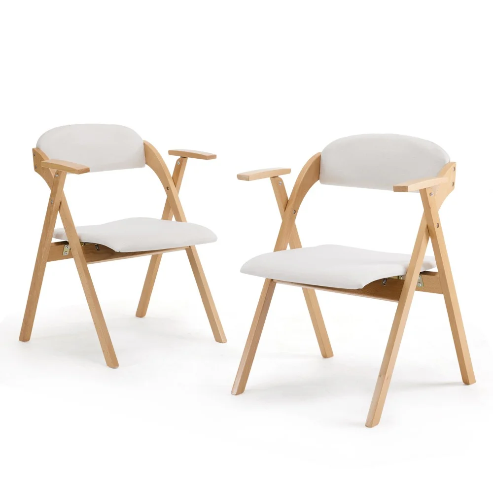 IVV 2-Pack Beechwood Folding Chairs with Cushioned Seat and Backrest, No-Assembly Guest Chairs for Home, Office, or Events (Beige)