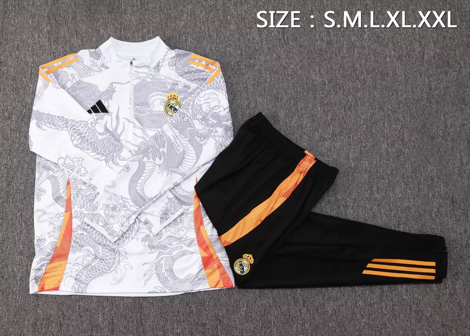 2024/2025 Real Madrid Half-Pull Training Suit White Dragon Football Shirt 1:1 Thai Quality