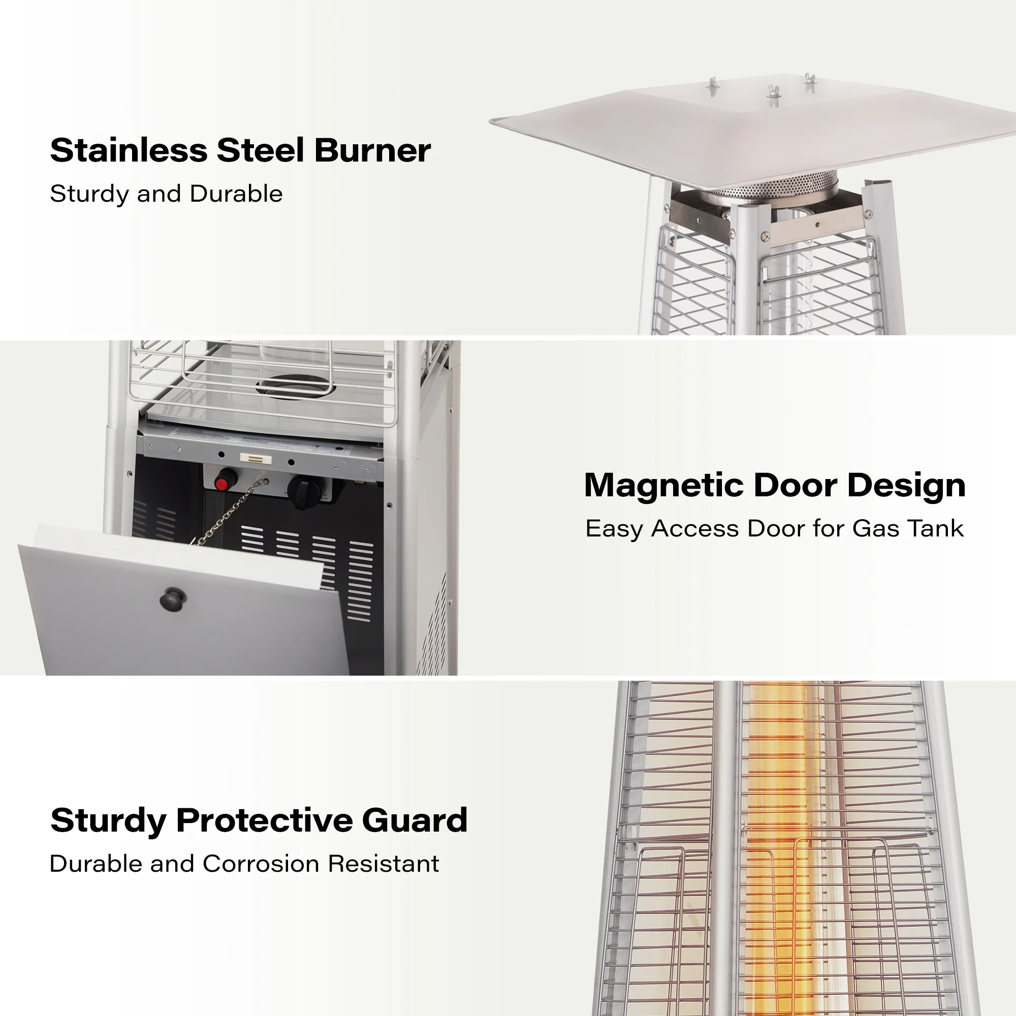 LAUSAINT HOME 87'' Tall Pyramid Patio Heater with Wheels, Glass Tube Flame Heating 48000 BTU & Dust Cover