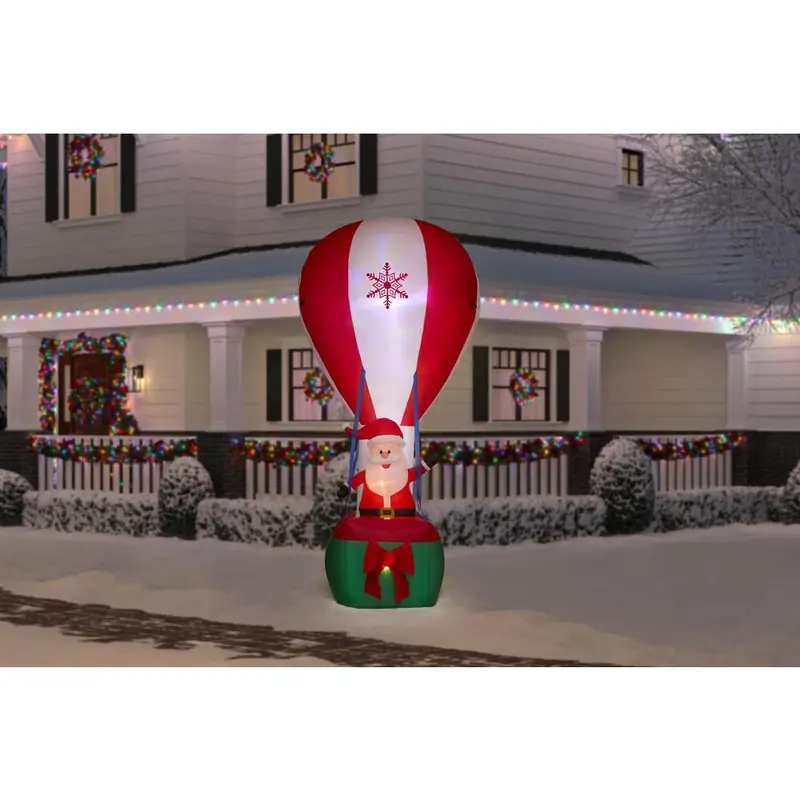 12-Foot Airblown Inflatable Santa in Hot Air Balloon with Animated Northern Sky Light Display