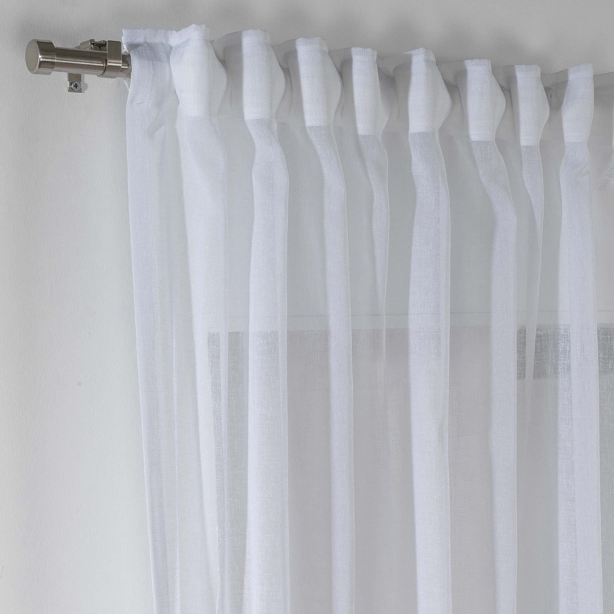 3S Brother's White Linen Look Extra Long Set of 2 Panels Sheer Curtains Rod Pocket & Back Tab Home Décor Window Custom Made Drapes 10-30 Ft. Long -Made in Turkey Each Panel (52