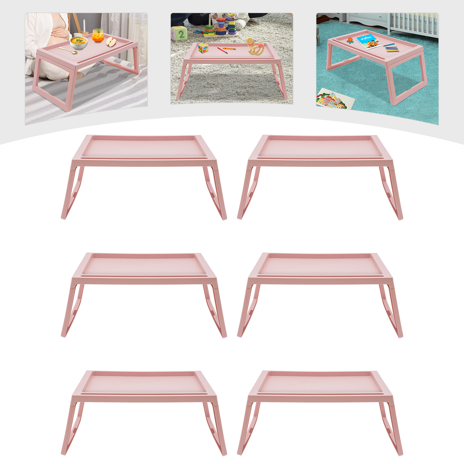 Set of 6 Lap Desk for Bed, PP Foldable Laptop Table, Portable Lap Desk, Home Office Laptop Desk Table for Notebook Tablet,Bed Tray Table, Kids Bed Dinning Desk (white)