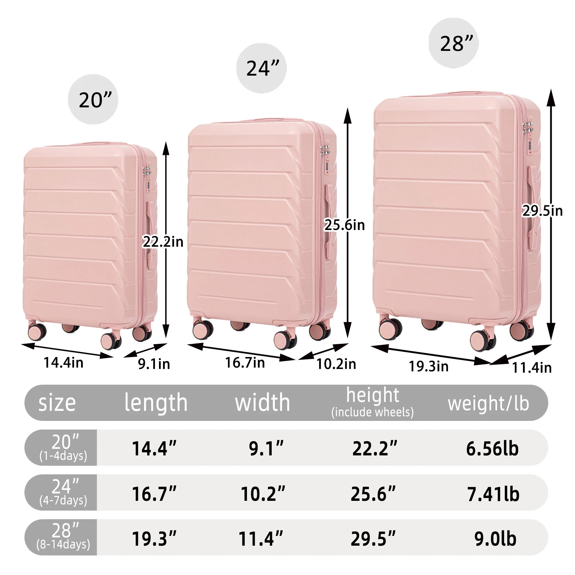 Luggage Sets 3 Piece(20/24/28), Expandable Carry On Suitcase with ABS Spinner Wheel TSA Lock