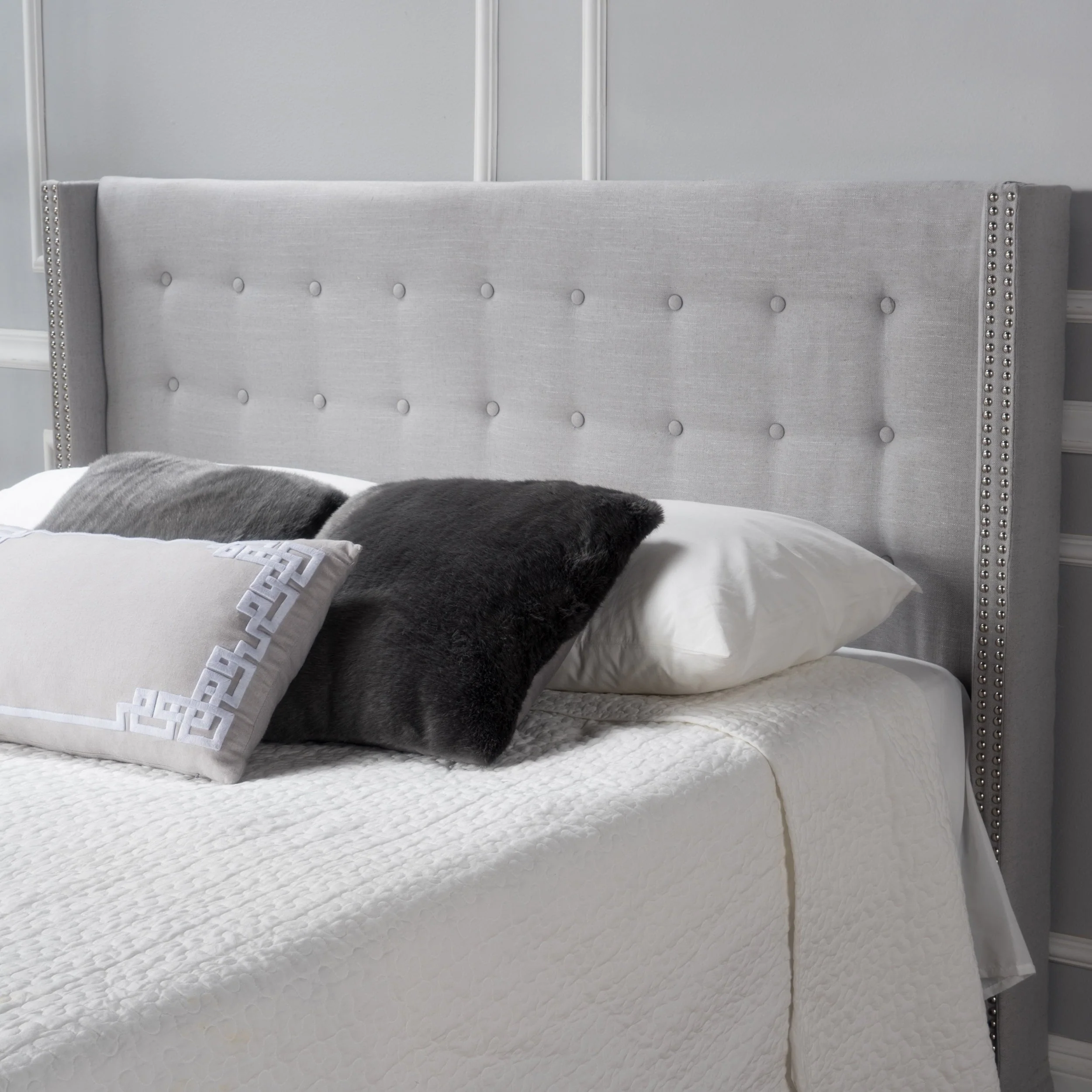 Noble House Fallon Light Grey Fabric Full/ Queen Headboard