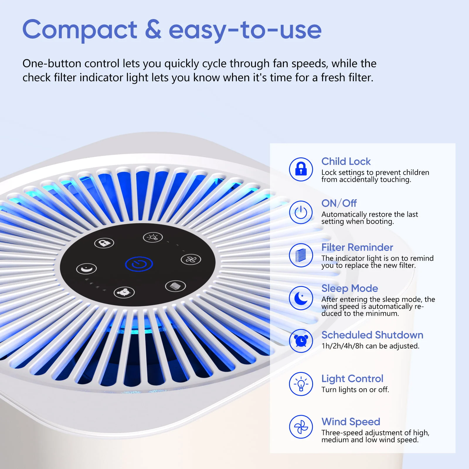 EVERKING Air Purifier for Allergies and Asthma, Desktop HEPA Air Cleaner for Bedroom, Home & Office
