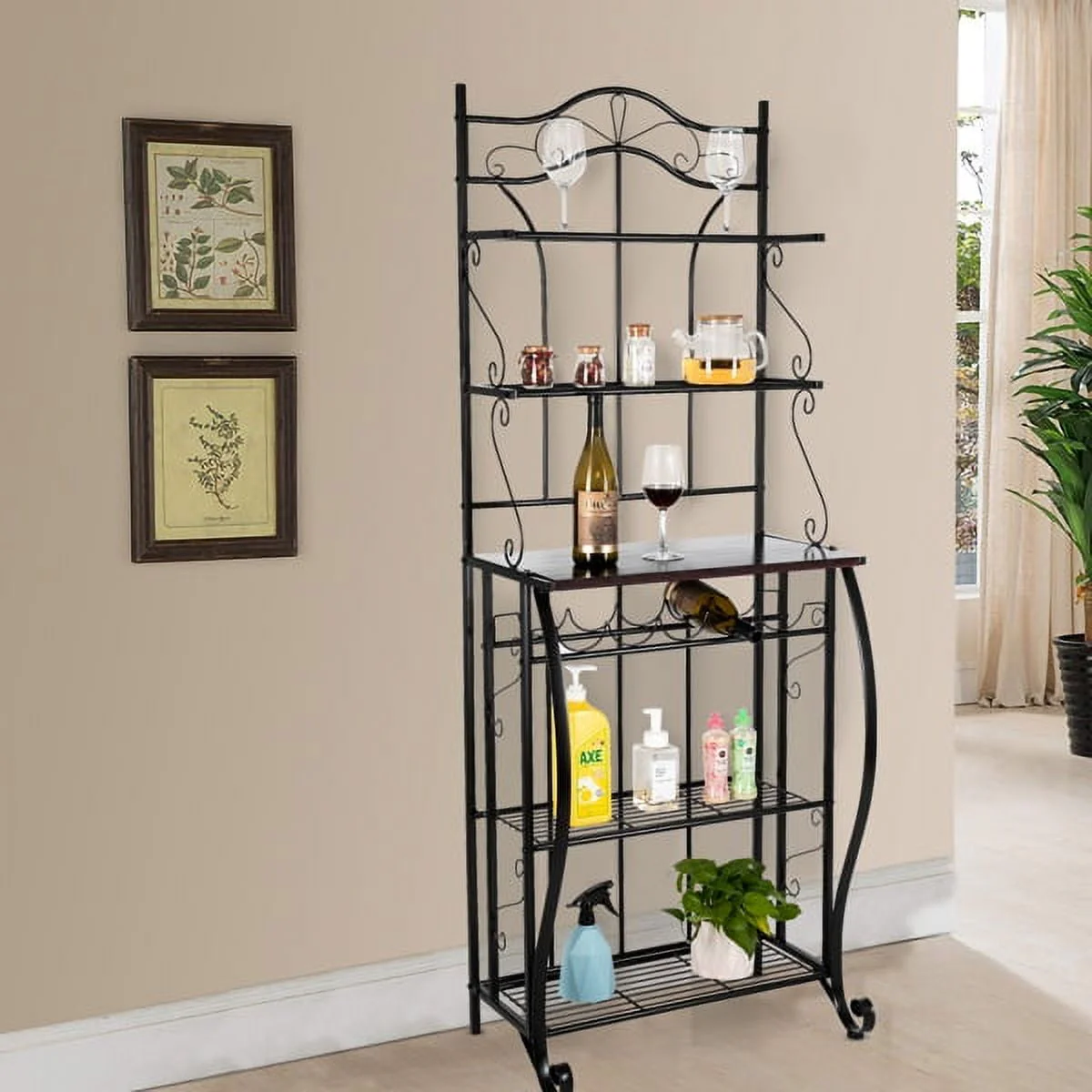 Kitchen Bakers Rack with Wine Storage, Microwave Stand with Storage Shelf, Kitchen Organizer Shelves for Spice, Bowls, Cups, Plates Organizer