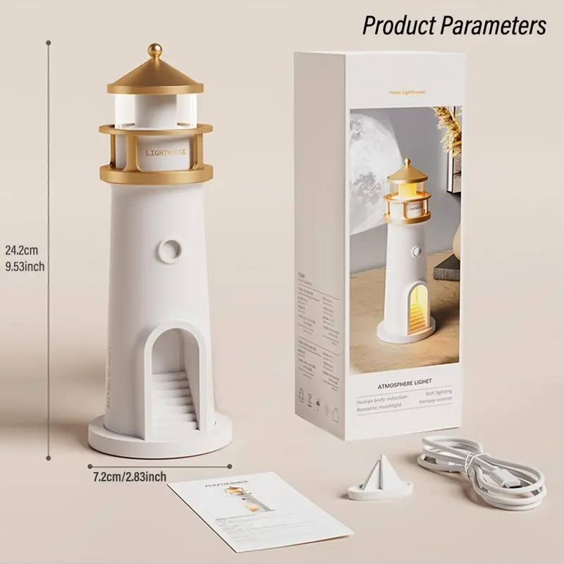 Moonlight Lighthouse Projection Light， USB Rechargeable Lighting, Bedroom Bedside Lamp