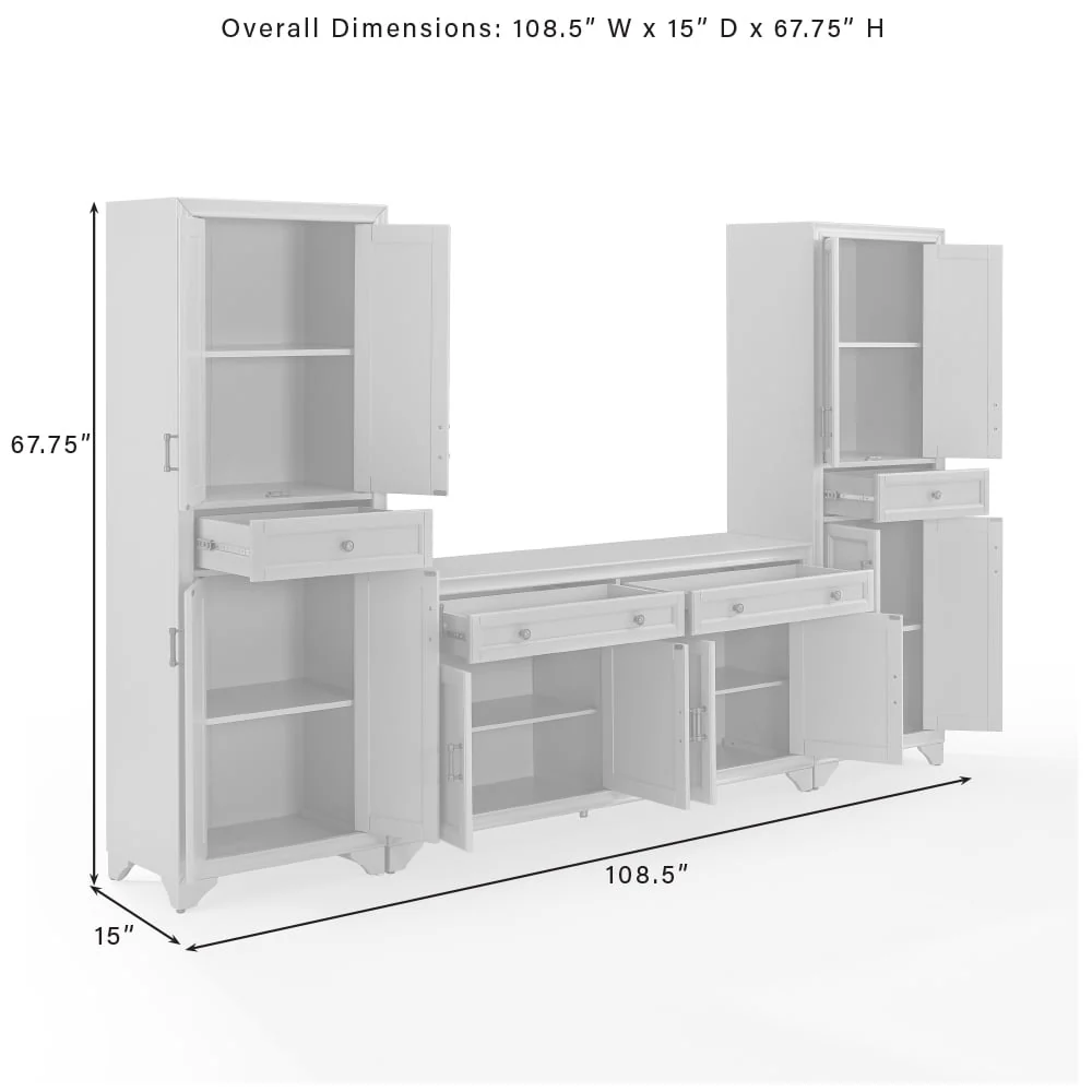 Crosley Tara 3 Piece Sideboard And Pantry Set