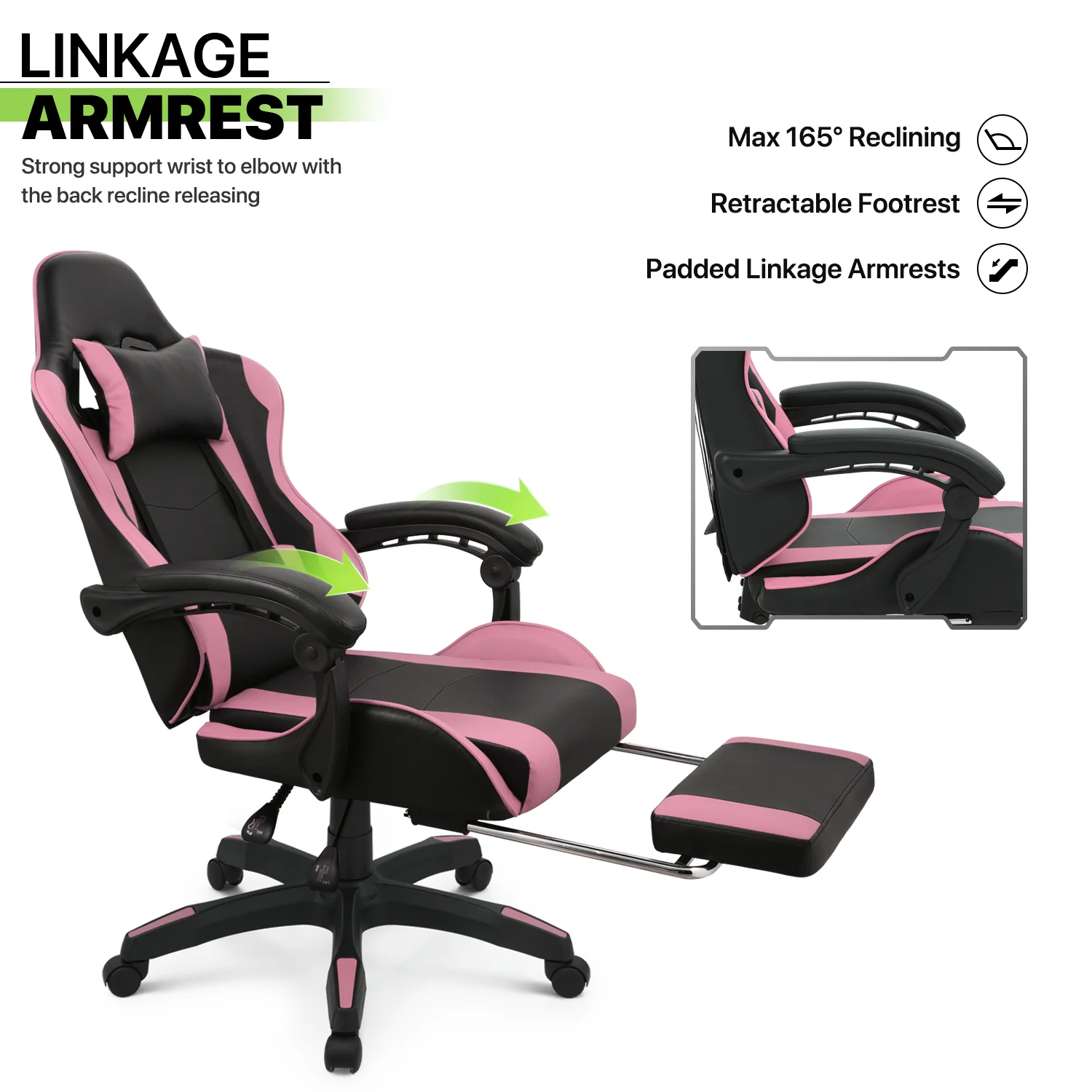 Magshion Adjustable Gaming Chair, Ergonomic PC Computer Seat with Headrest and Lumbar Support for Adults Teens Desk Chair, Black