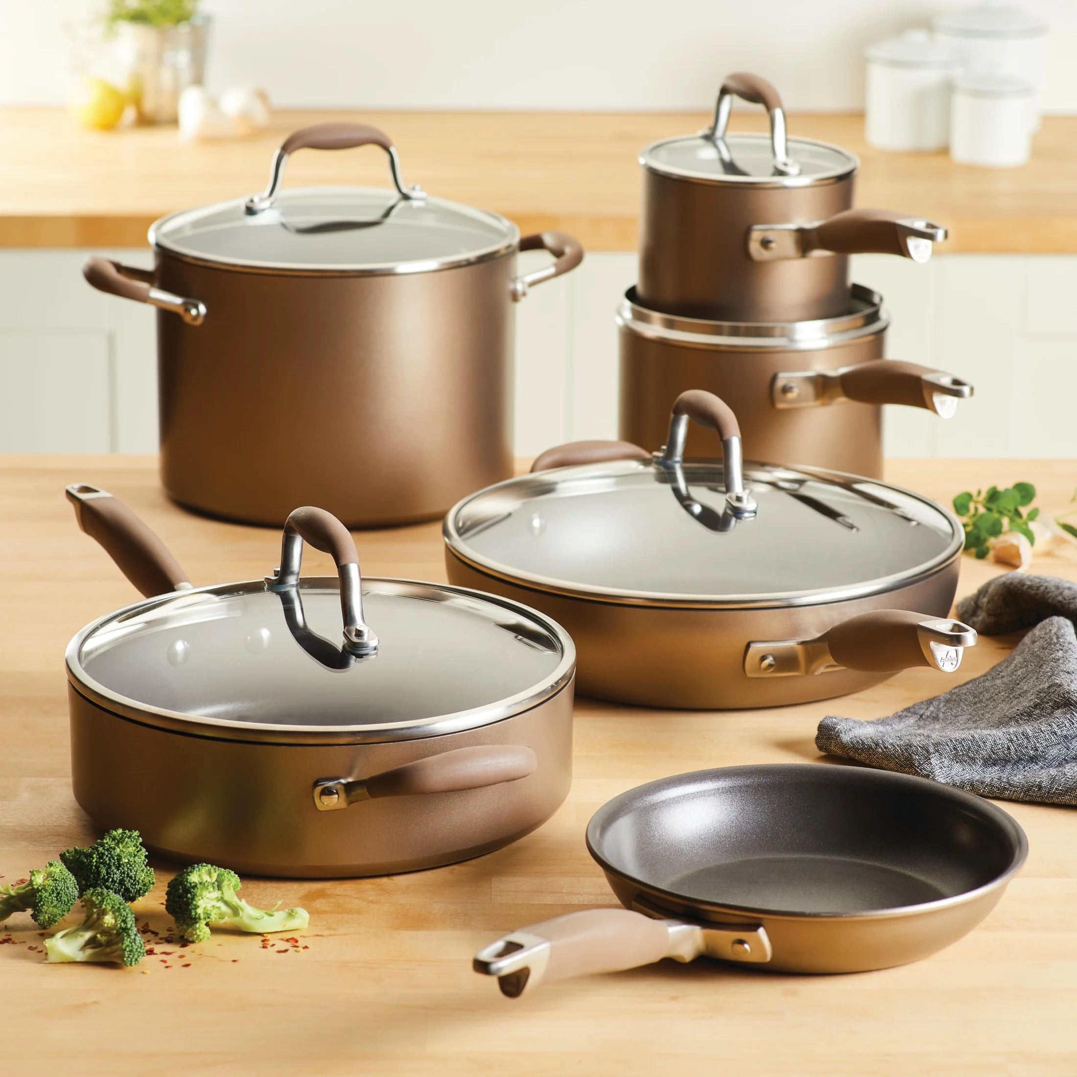 Anolon Advanced Home 11 Piece Nonstick Pots and Pans Set, Bronze