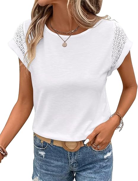 Womens Tops Lace Cap Sleeve T Shirts