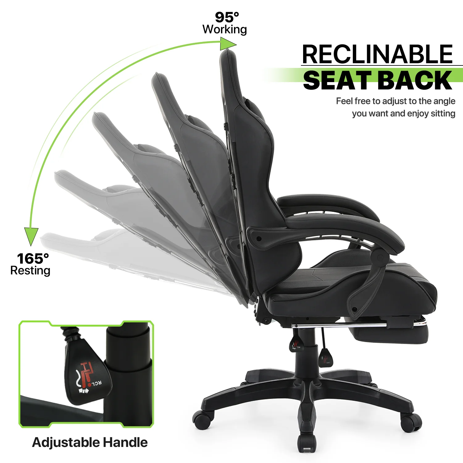 Magshion Adjustable Gaming Chair, Ergonomic PC Computer Seat with Headrest and Lumbar Support for Adults Teens Desk Chair, Black