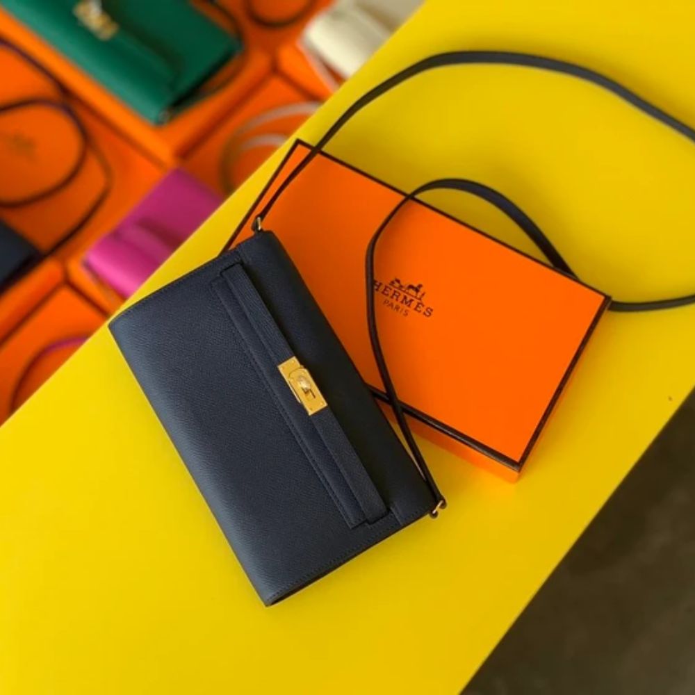 Hermes Kelly Wallet To Go Woc Epsom Blue For Women, Women’s Wallet 8.3in/21cm