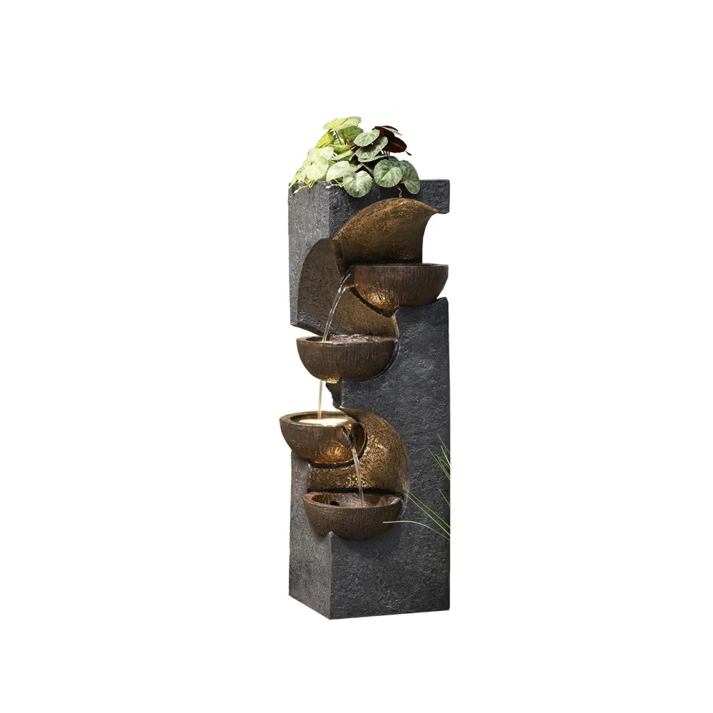 Hi-Line Gift Stacking Bowls Fountain with White LED Lights, Polyresin Multicolor, 36