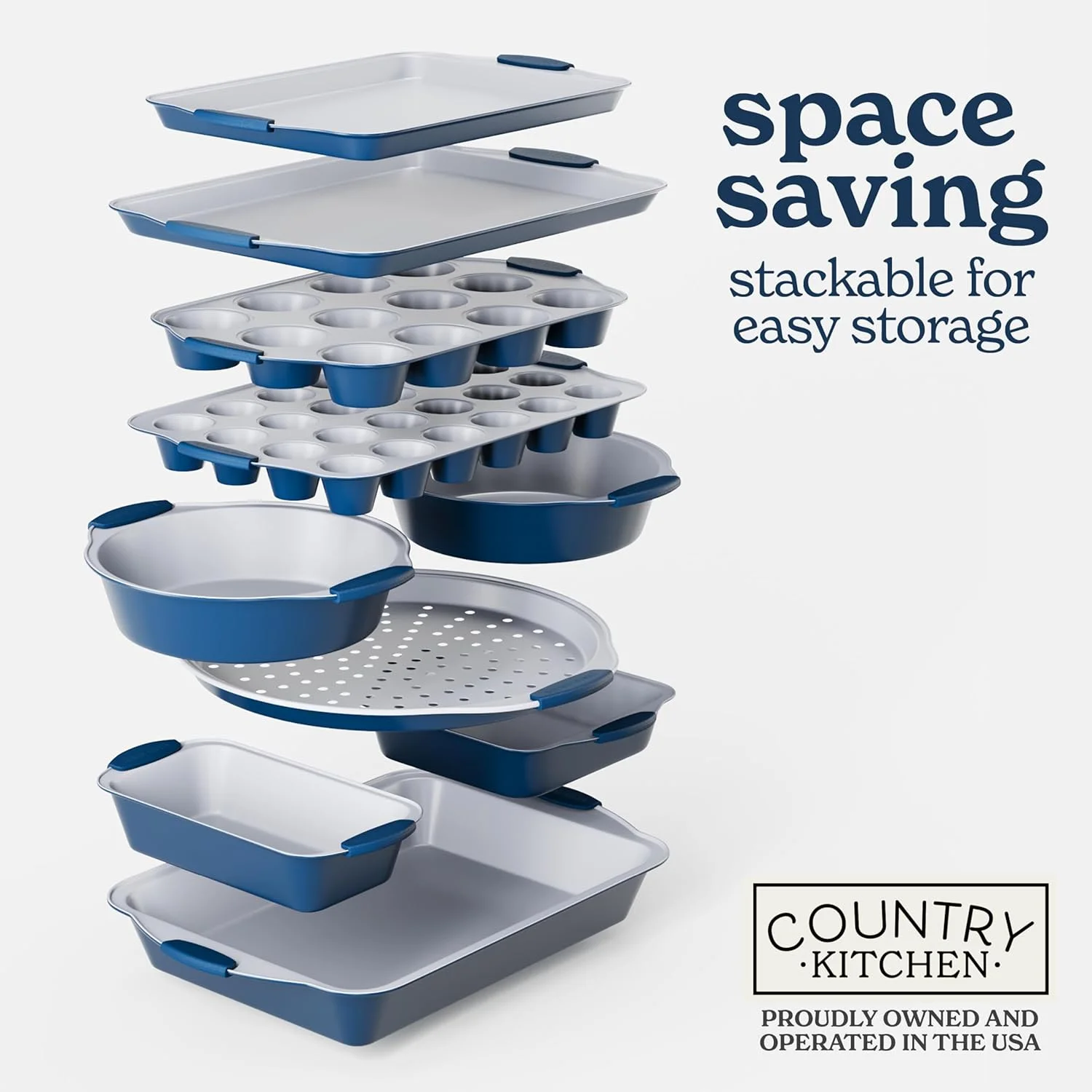Country Kitchen 10-Piece Nonstick Bakeware Set - Stackable Pots and Pans, Black