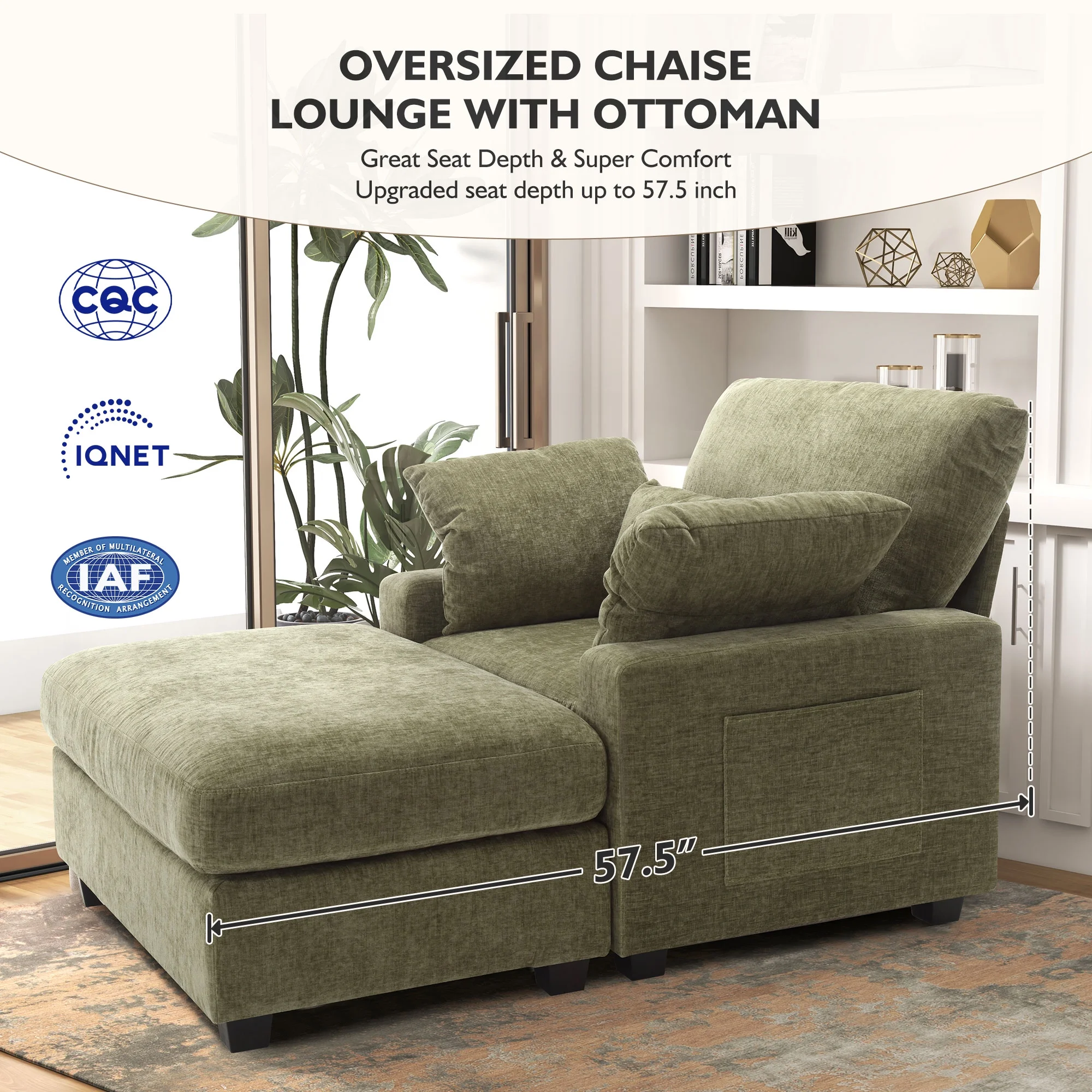 BedLuxury Oversized Accent Chair with Ottoman for Living Room,  Single Sleeper Sofa Armchair with 3 Pillows, Lounge Sofa Bed, Green