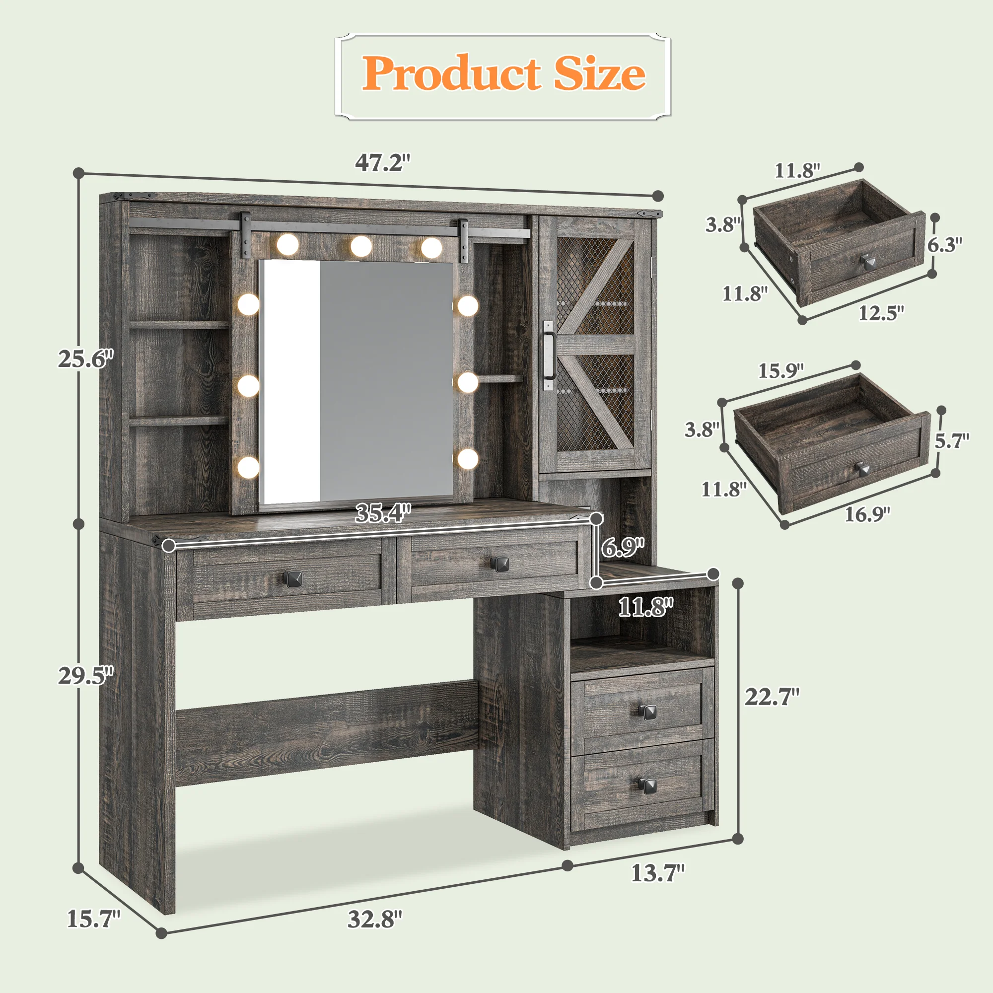 EnHomee Makeup Vanity Desk with Lighted Mirror Large Vanity with 4 Drawers Farmhouse Vanity Set with Mirror and Lights,White
